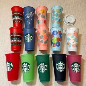 Starbucks Logo Plastic Tumblers Cups lot of 14 Seasonal Easter Christmas Basic